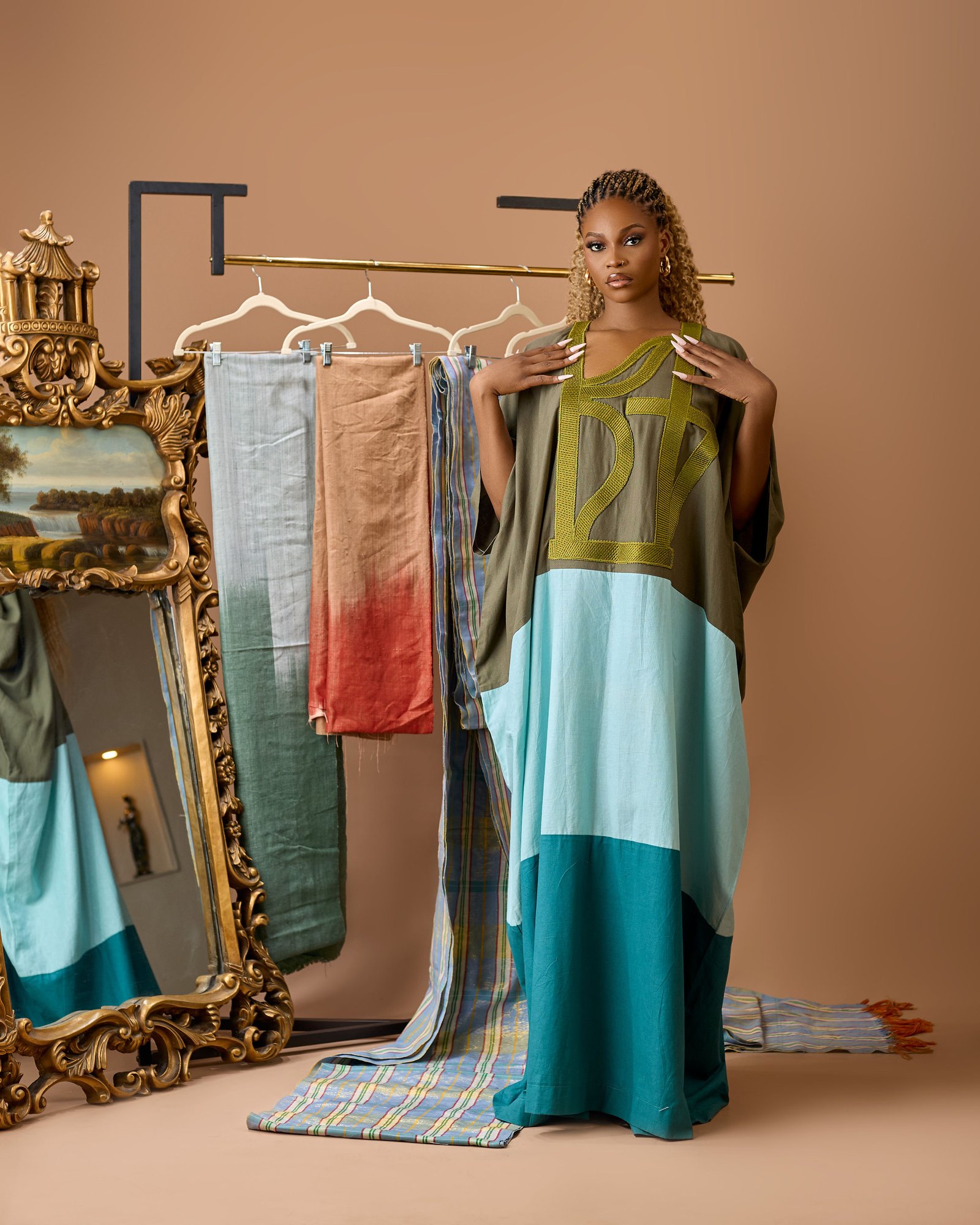 Jamila Color-Blocked Artisanal Kaftan