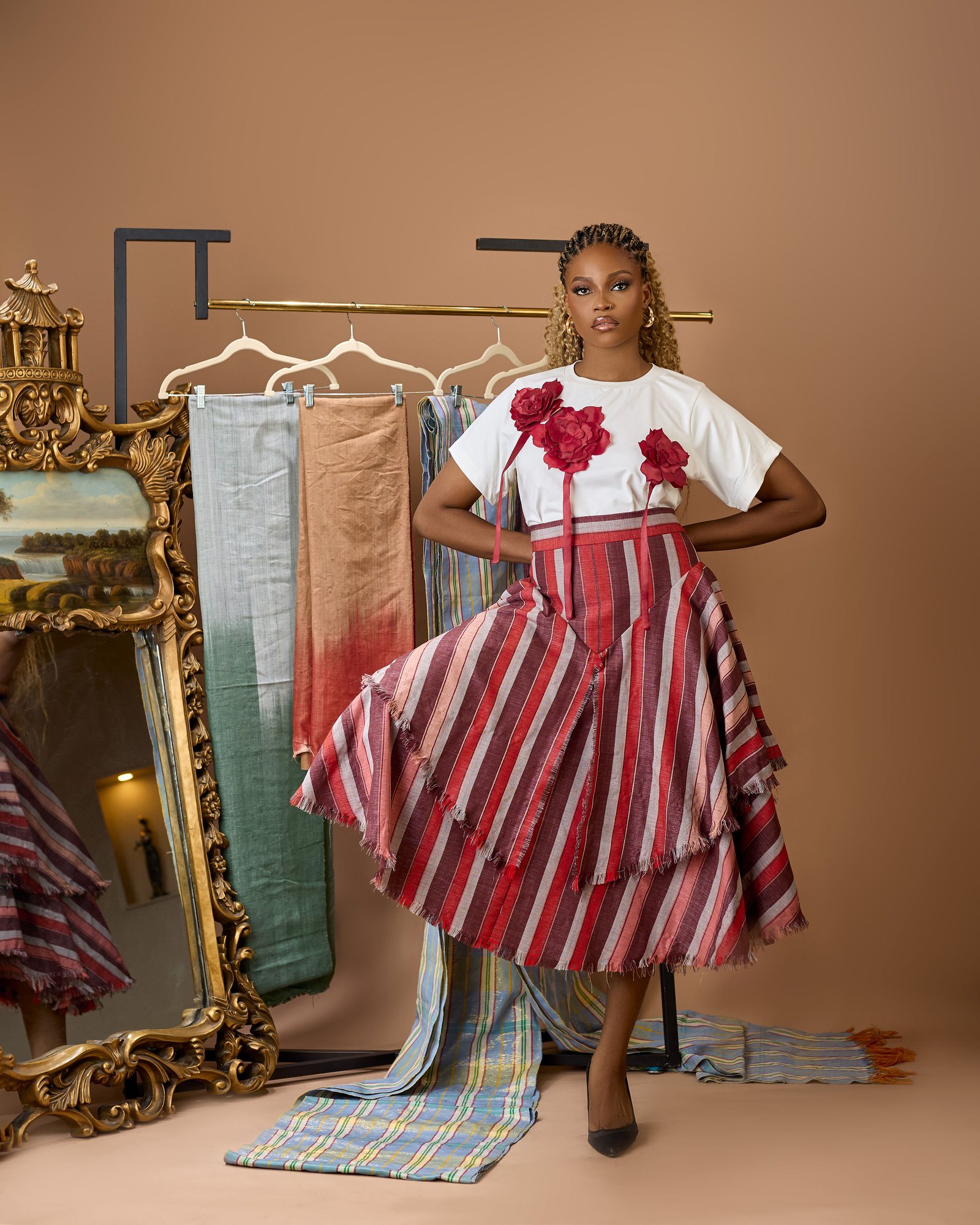 Mira Sculptural 3D Floral & Handwoven Tsaki Ensemble