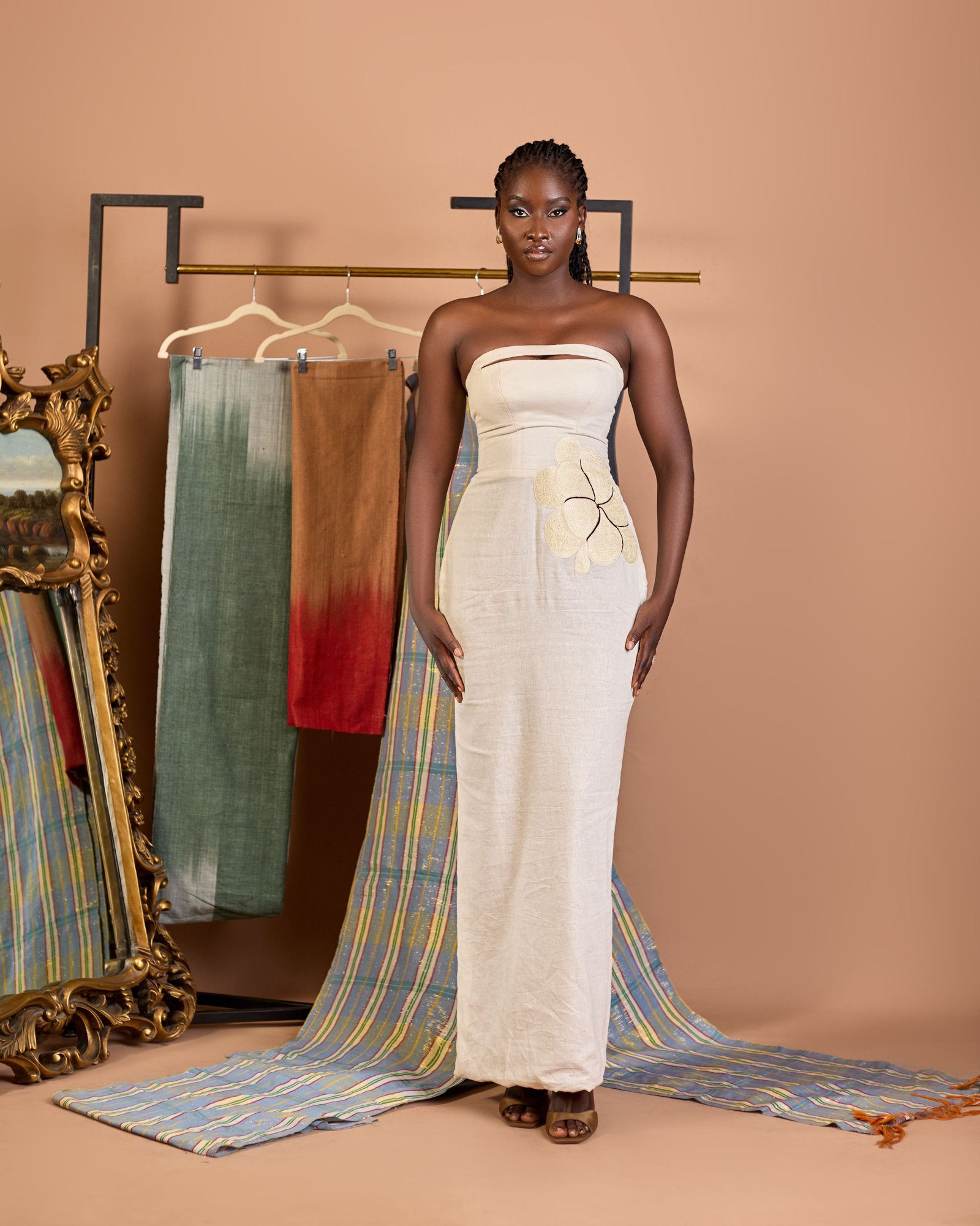 Rihana Sculptural Embroidered Column Gown