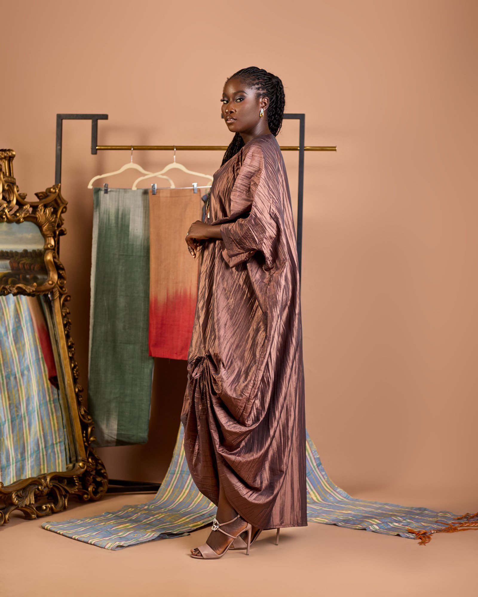 Halima Sculptural Embroidered Kaftan with Ruched Detailing