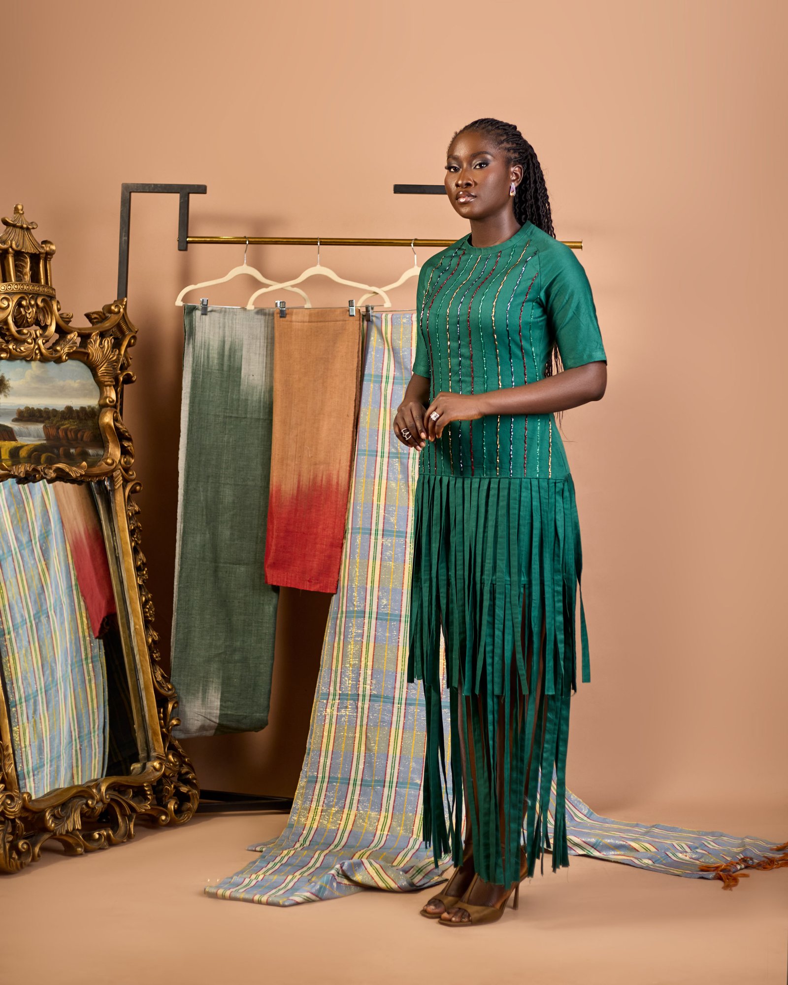 Sakina Beaded Architectural Fringe Gown