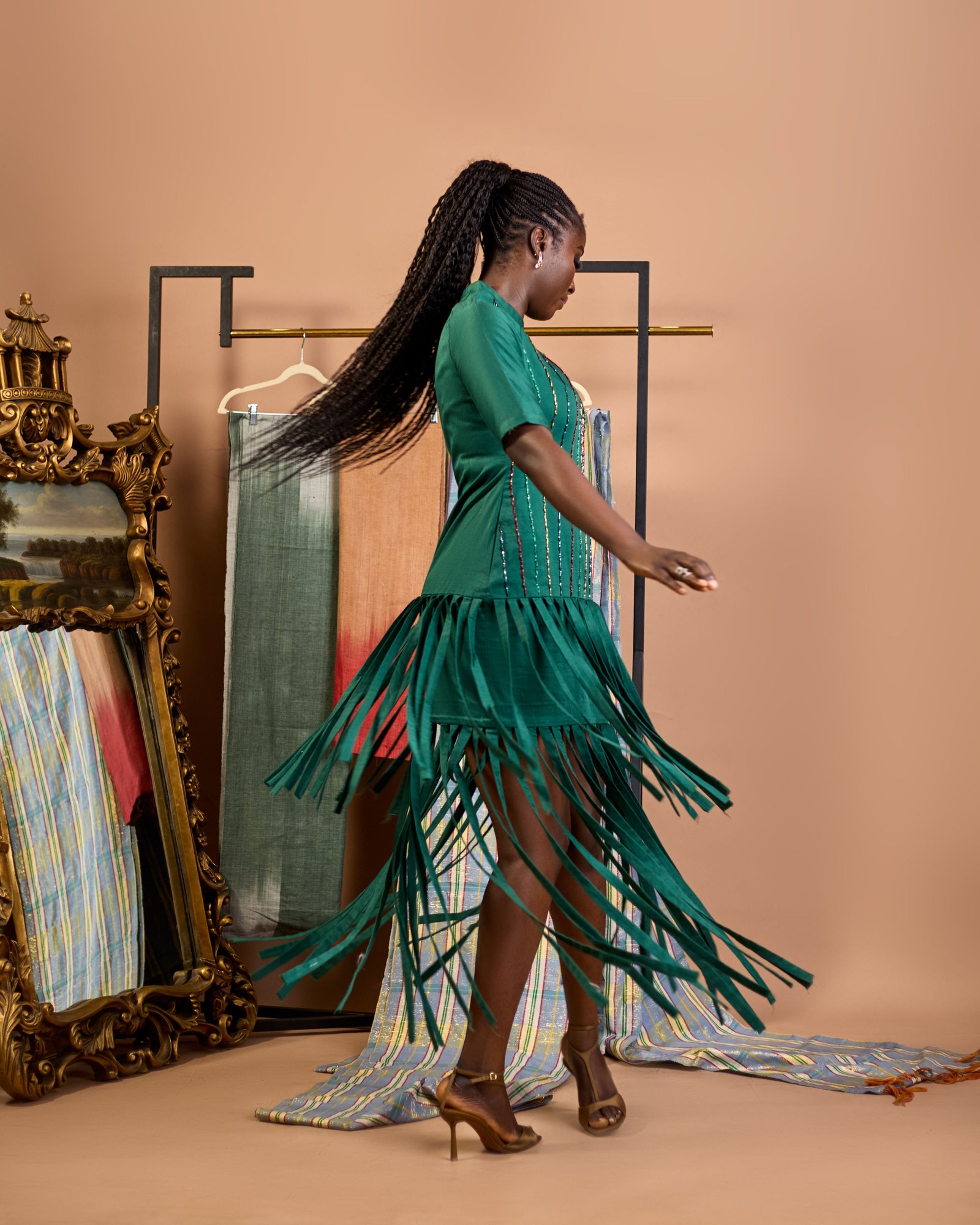 Sakina Beaded Architectural Fringe Gown