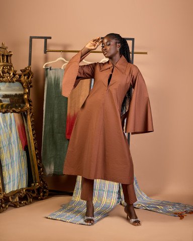 Saira Architectural Peakaboo Kaftan & Cigarette Pant Ensemble