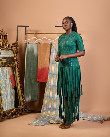 Sakina Beaded Architectural Fringe Gown